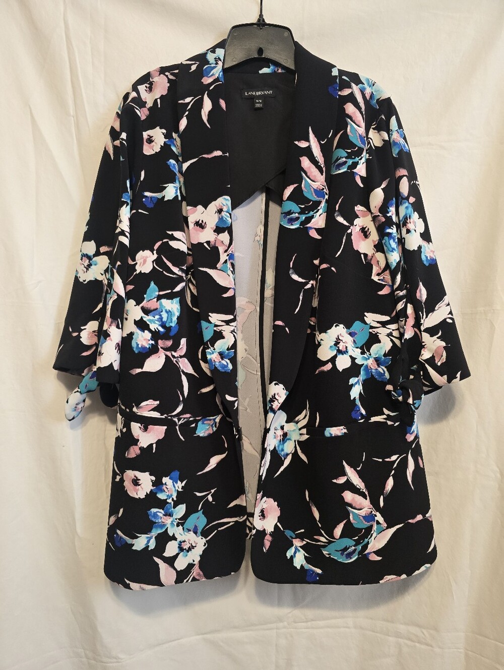 Lane Bryant Floral Open-Front Women's Blazer Jacket - Black/Pink/Blue